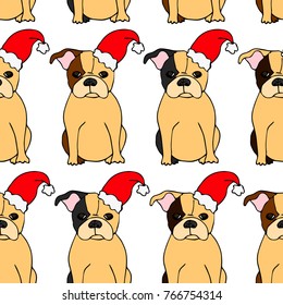 Dog in Santa hat vector illustration. Doodle style. Design, print, decor, textile, paper