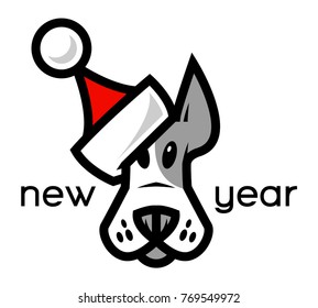 dog in a Santa hat, vector logo on a white background