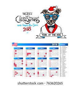 dog as santa portrait calendar 2018 design, The year of the dog monthly cards templates, Set of 12 month, Vector illustrations. art