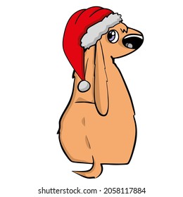 Dog in Santas hat Vector isolated illustration