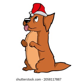 Dog in Santas hat Vector isolated illustration