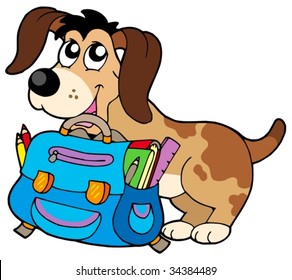 Dog with school bag - vector illustration.