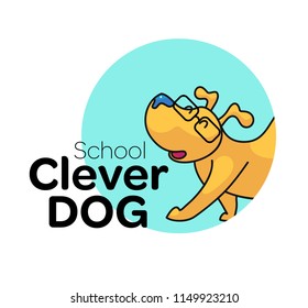 Dog school logo design with cute cartoon dog with contour and place for company name. Pet logotype vector illustration