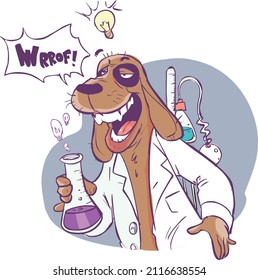 Dog Scientist With Test Tubes  