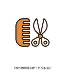 dog scissors and comb icon in flat style