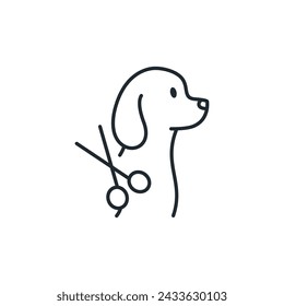 Dog with scissors pet grooming icon, Vector isolated symbol.