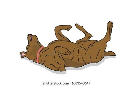 dog scratches his back on the floor,  vector, White background
