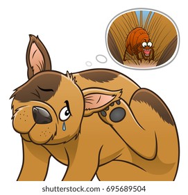 Dog scratching itself and thinking about flea