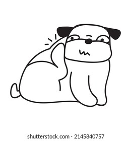 Dog scratching. Problem with fleas. Outline icon illustration on white background.