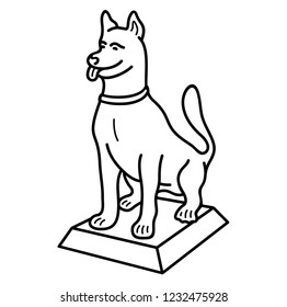 Dog sculpture. Vector flat outline icon illustration isolated on white background.