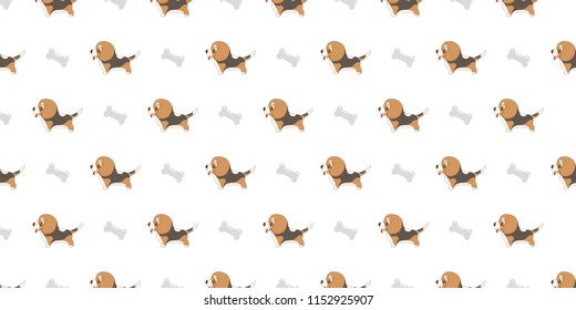 Dog seamless pattern beagles and bones  repeat on white background.Vector illustration.