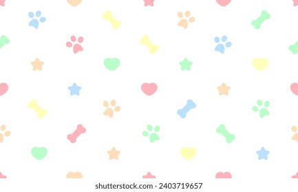 Dog  seamless pattern. Bone paw footprint star heart. Light background. Pets adoption. Veterinary care and facilities. Homeless pet rescue