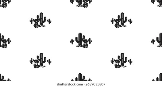 dog seamless pattern cactus desert black puppy pet silhouette vector breed cartoon french bulldog gift wrapping paper repeat wallpaper tile background doodle illustration isolated design