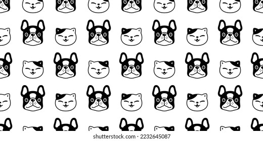 dog seamless pattern cat french bulldog kitten vector calico head face tile background gift wrapping paper scarf isolated repeat wallpaper cartoon illustration design