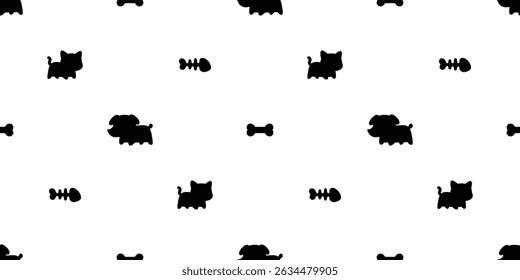 dog seamless pattern cat puppy bone fish kitten calico pet silhouette vector food bowl cartoon tile background gift wrapping paper repeat wallpaper doodle illustration isolated design
