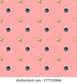 Dog seamless pattern, Chihuahua on pink background, Dog icons. 