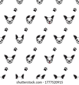 Dog seamless pattern, Chihuahua on white background, Dog icons. 