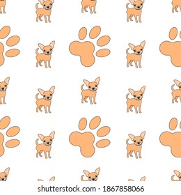Dog seamless pattern, Chihuahua on white background.