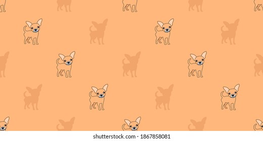 Dog seamless pattern, Chihuahua on orange background.