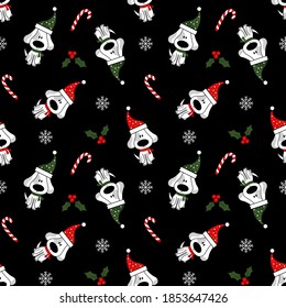dog seamless pattern christmas candy. puppy vector pet cartoon repeat wallpaper tile background scarf isolated illustration doodle design
