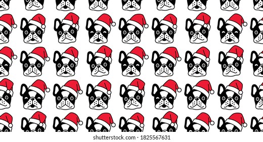 dog seamless pattern Christmas french bulldog Santa Claus hat vector head scarf isolated cartoon repeat background tile wallpaper illustration design