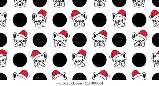 dog seamless pattern Christmas french bulldog Santa Claus hat vector head polka dot scarf isolated cartoon repeat background tile wallpaper illustration design