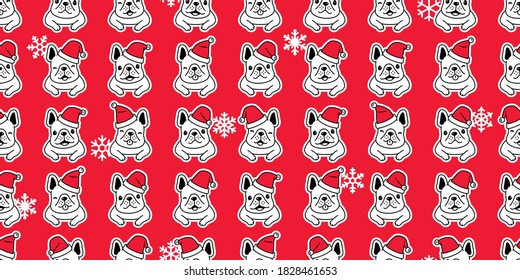 dog seamless pattern Christmas french bulldog Santa Claus hat snowflake vector scarf isolated cartoon repeat wallpaper tile background illustration red design