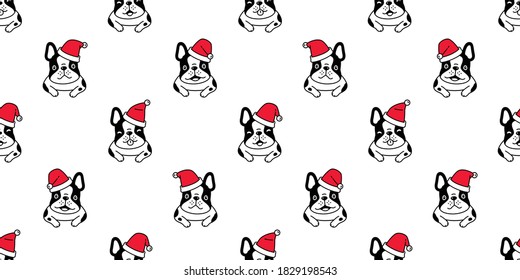 dog seamless pattern Christmas french bulldog Santa Claus hat vector scarf isolated cartoon repeat wallpaper tile background illustration design