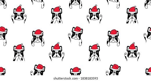 dog seamless pattern Christmas french bulldog Santa Claus hat vector cartoon repeat wallpaper background tile scarf isolated illustration design