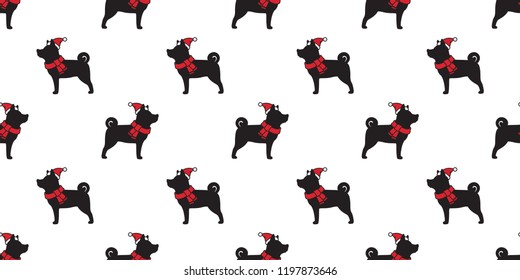 dog seamless pattern Christmas vector Santa Claus Xmas hat french bulldog scarf cartoon isolated tail background wallpaper illustration