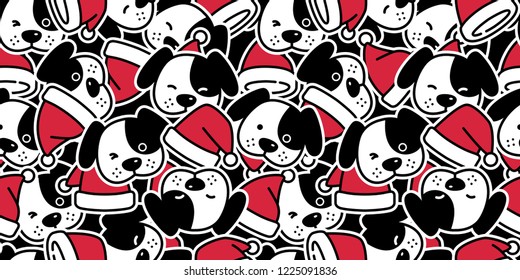 Dog seamless pattern Christmas vector Santa Claus hat french bulldog puppy head bone scarf isolated cartoon illustration repeat wallpaper tile background