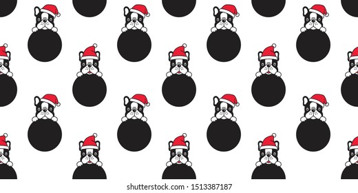 dog seamless pattern Christmas vector french bulldog Santa Claus hat polka dot scarf isolated cartoon repeat background tile wallpaper illustration design