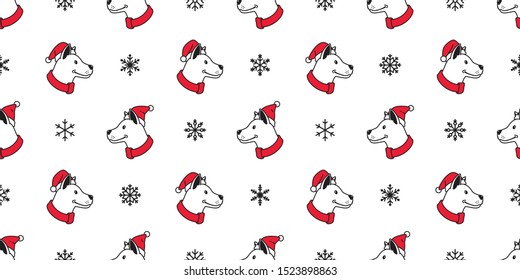 dog seamless pattern Christmas vector Santa Claus hat Snowflake scarf isolated cartoon repeat background tile wallpaper illustration design