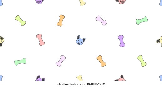 Dog seamless pattern, Colorful corgi and bone on white background.	