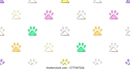 Dog seamless pattern, Colorful dog footprints on white background, Dog icons. 