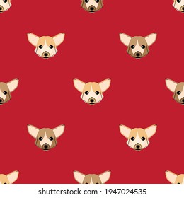 Patrón ininterrumpido de perro, Corgi de fondo rojo.	