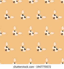 Dog seamless pattern, Corgi on orange background.
