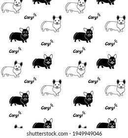 Dog seamless pattern, Corgi on white background.	