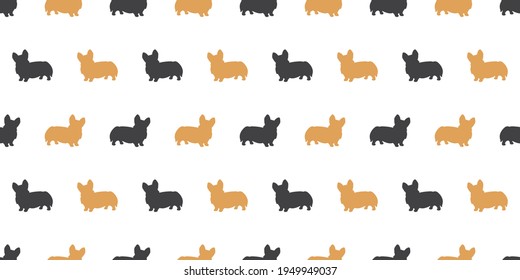 Dog seamless pattern, Corgi silhouette on white background.	