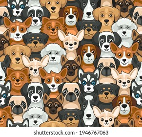 Dog Seamless Pattern. Cute Cartoon Style. Vector