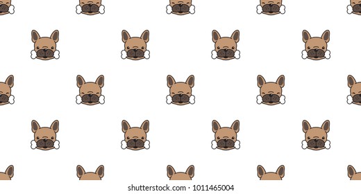 Dog seamless pattern french bulldog vector bone head puppy isolated wallpaper background brown