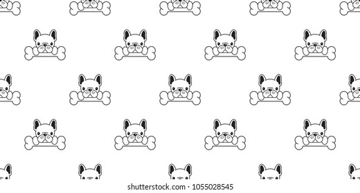 Dog seamless pattern french bulldog pug bone isolated paw puppy wallpaper white background