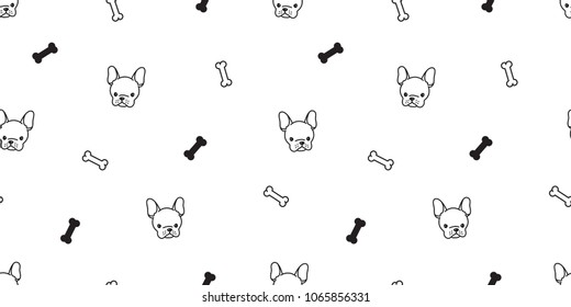 dog Seamless pattern french bulldog pug vector puppy bone background wallpaper isolated white black