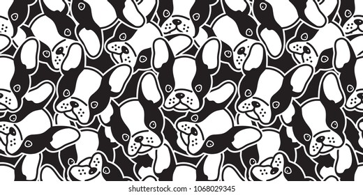 Dog seamless pattern french bulldog pug head vector isolated background wallpaper repeat cartoon