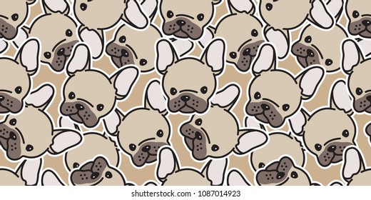 Dog seamless pattern french bulldog pug head vector isolated repeat background wallpaper cartoon brown