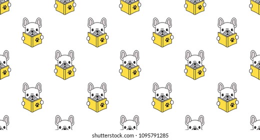 Dog seamless pattern french bulldog pug reading book isolated background wallpaper