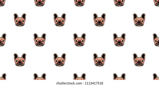 Dog seamless pattern french bulldog vector pug glasses repeat background wallpaper cartoon tile isolated illustration brown