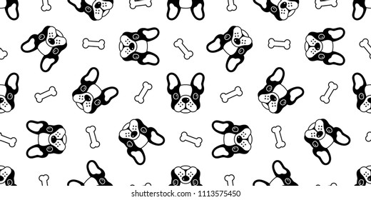 Dog seamless pattern french bulldog vector dog bone repeat background wallpaper cartoon tile isolated