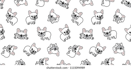 Dog seamless pattern french bulldog vector repeat background tile wallpaper isolated cartoon white