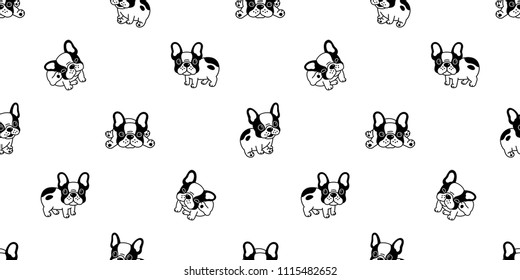 Dog seamless pattern french bulldog vector scarf repeat background tile wallpaper isolated cartoon black